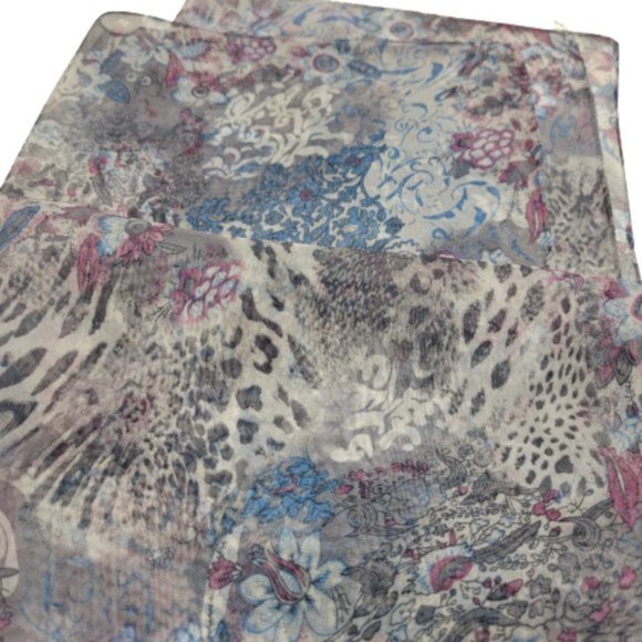 Blue Floral Print Fashion Rectangular Scarf - Picture 6 of 7